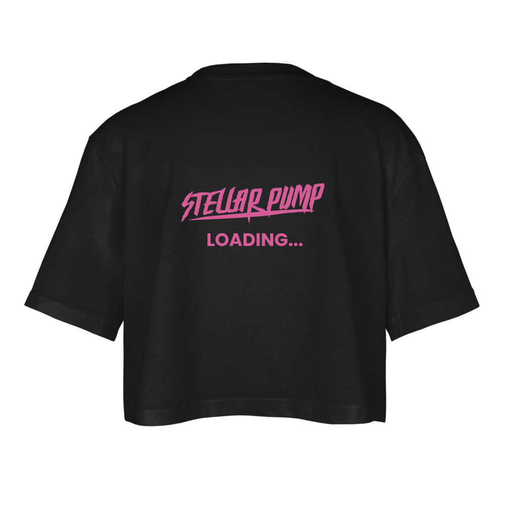 Women’s stellar pump loading Oversized Cropped T-Shirt pink - black