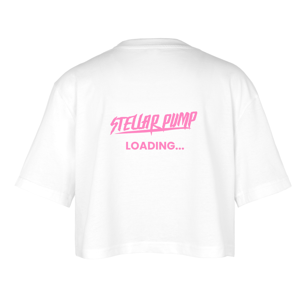 Women’s stellar pump loading Oversized Cropped T-Shirt pink - white